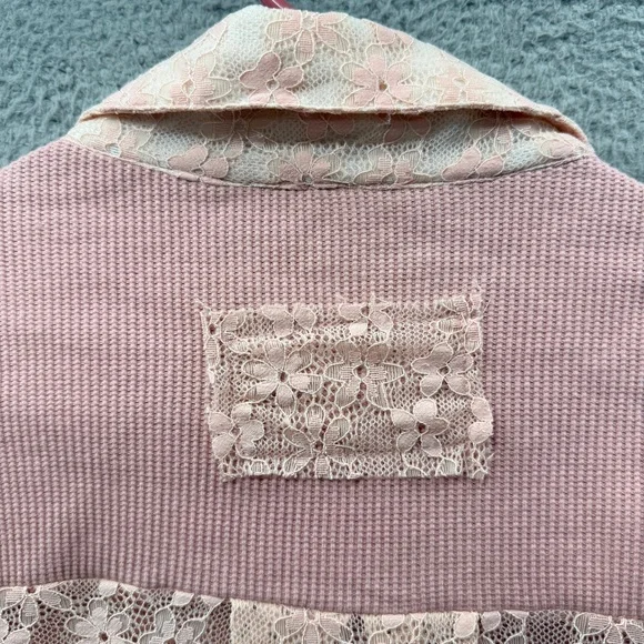 POL Patchwork Lace Dusty Pink Button Up Shirt Top Floral Oversized Boho Size S - Picture 13 of 13